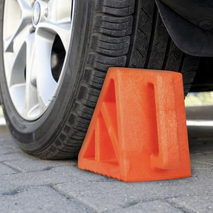 Wheel Chocks 2-Pack - Parking Block Set with 3 Ton Capacity - Wheel Chocks for RV Trailer, Motorcycle, Camper, Trucks, or Cars by Stalwart (Orange)