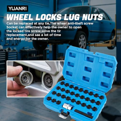 32 PCS Wheel Lock Key Set Compatible with Mercedes Benz, CR-Mo Wheel Lock Removal Kit, Locking Lug Nut Master Key Set for Mercedes Benz