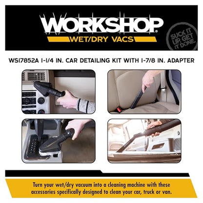 WORKSHOP Wet/Dry Vacs WS17852A 1-7/8-in. Car Cleaning Vacuum Attachment Kit | Revamp Your Car Cleaning Routine, For WORKSHOP Shop Vacuum Cleaners, Fits 1-7/8-inch Extension Wands and Hoses