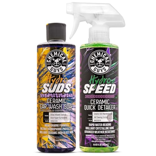 Chemical Guys HydroSpeed & HydroSuds Car Wash Kit – Ceramic Quick Detailer and Car Wash Soap Bundle – Car Detailing Kit with High Foam Shine Protection, Works with Foam Cannon or Gun, 16 oz Each