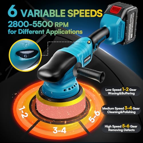 Upgrade Cordless Car Buffer Polisher with 21V 2×4000mAh Battery,6 In Brushless Buffer Polisher Kit, 600W Orbital Polisher with 6 Variable Speed for Car Detailing Waxing Scratch Removing - size: 4.0AH BufferPolisher