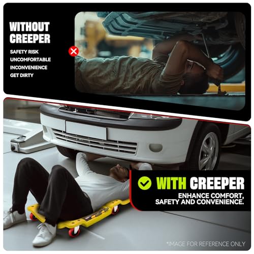 Auto Dynasty 36 Inches Mechanic Creeper, Automotive Garage Repair Low Profile Under Car Rolling Creeper with Padded Headrest, Plastic, Yellow - color: Yellow, size: 36" L