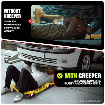 Auto Dynasty 36 Inches Mechanic Creeper, Automotive Garage Repair Low Profile Under Car Rolling Creeper with Padded Headrest, Plastic, Yellow - color: Yellow, size: 36" L