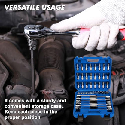 CASOMAN 48-Piece 3/8" Drive Master Torx Bit Socket and External Torx Socket Set, 6-Inch Extra Long, CR-V & S2 Steel - size: 152mm | 48-piece Set