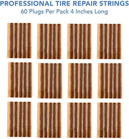 CKAuto 60pcs 4" Brown Tire Repair Strings, Automotive Tool Tire Repair Plugs for Tubeless Off-Road Tires Car, Bike, ATV, UTV, Wheelbarrow, Mower (Pack of 2) - color: Brown, size: 4" x φ0.236" 60pcs (Pack of 2)