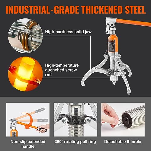 VEVOR Hydraulic Gear Puller, 5 Ton Max Capacity Wheel Bearing Pulling Separator, 2 or 3 Jaws Puller, Vertically and Horizontally, 8" Jaw Hydraulic Puller with Case for Pulling Hubs - style: 5 Ton