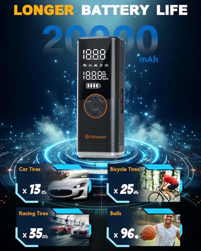 Sehawei Tire Inflator Portable Air Compressor,4X Faster 150PSI & 20000mAh Air Pump for Car Tires,Electric Air Pump with Digital Dual LCD Display for Cars,Motorcycles,Bikes,Balls
