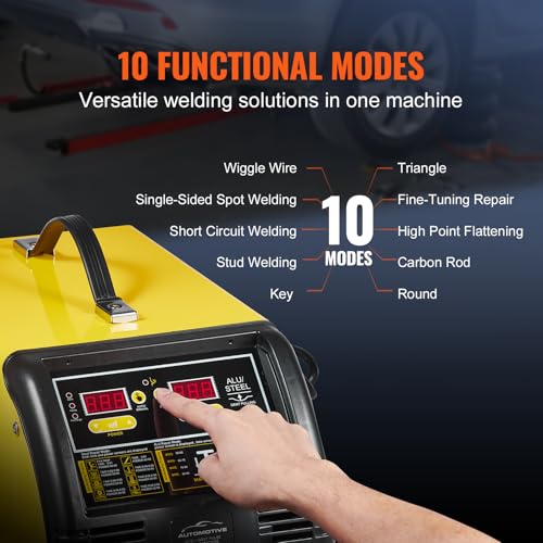 VEVOR Dual Pro Stud Welder Deluxe AL/Fe Dent Repair Kit, Professional 5KW Welder with Auto/Manual Welding and 10 Modes, 110V Spot Welding Dent Repair Machine for Steel & Aluminum Auto Panels Repair - style: Aluminum/Steel Dual Pro