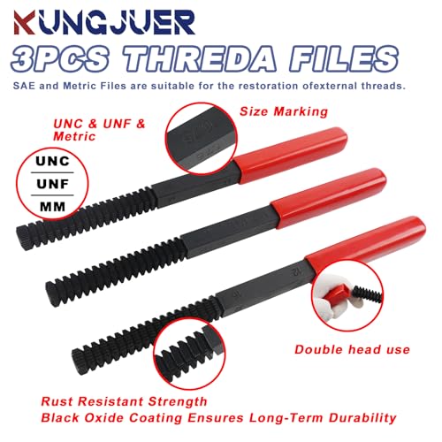 3Pcs Thread File Set, Thread Restoring Chaser Files Metric and SAE | Thread Restorer File Set High Carbon Steel Thread Repair Tool for Thread Repair File Set, Thread Cleaner Tool - size: 3pcs Thread File
