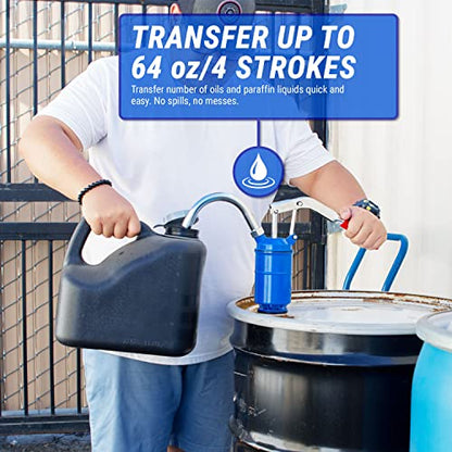 TERA PUMP TRLEVER100 High-Viscosity Lever-Action Drum Pump | 16oz per Stroke, Hand Operated, Thick Oil Transfer, For 55-Gallon Drum Barrels - color: Blue