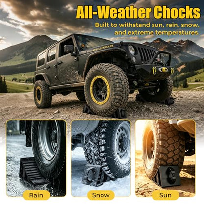 Wheel Chocks for Travel Trailer, Anti-Slip Tire Block, Easy Place & Removal | Plastic Wheel Stopper with Grip Handle, 2PCS Portable Lightweight Tire Chocks for RV Camper Parking & Utility Trailer Use