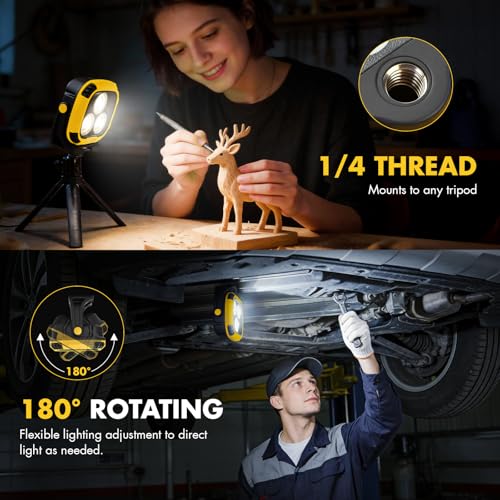 Rechargeable Work Light, 4000LM Magnetic LED Work Light | 6000mAh Magnetic Light, IP65 Waterproof, Emergency Flashlight, 30H Runtime, Portable Light for Mechanics, Car Repair(Yellow) - size: 1 Pack