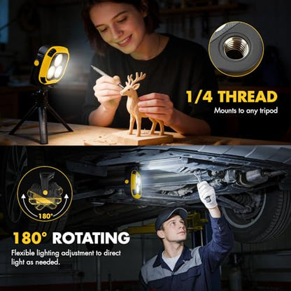 2 Pack Rechargeable Work Light, 4000LM Magnetic LED Work Light | 6000mAh Magnetic Light, IP65 Waterproof, Emergency Flashlight, 30H Runtime, Portable Light for Mechanics, Car Repair(Yellow) - size: 2 Pack