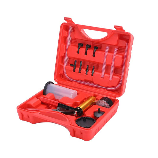 2 in 1 Brake Bleeder Kit with Hand Vacuum Pump with Gauge Adapters Automotive Brake Fluid Bleeding Set with Protected Case for Car Truck (Red) - color: RED1