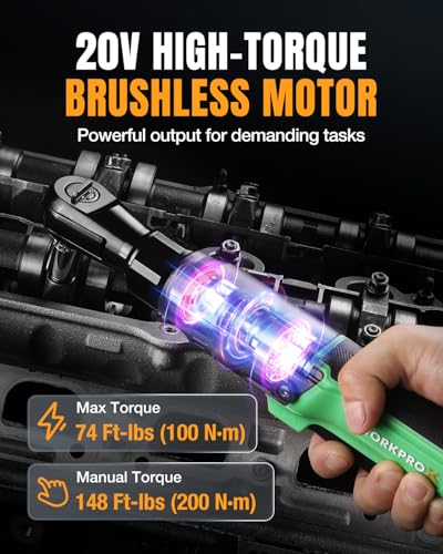 WORKPROX Electric Ratchet Wrench 3/8" Set, 20V Cordless Ratchet Wrench Kit, 74Ft-lbs, 250RPM, Battery Powered Ratchet with LED Light, 2-Pack 2000mAh Batteries, 7 Sockets & 3" Extension Bar - size: 3/8 inch