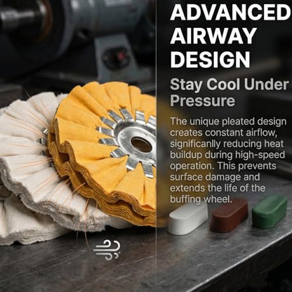 5" Airway Buffing Wheel, 6Pcs Aluminum Wheel Polishing Kit in Diameter 5/8 inch Arbor Hole, Polishing Compound and Aluminum Metal Polishing Wheel Kit for Angle Grinder Mirror Finish