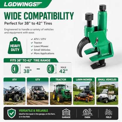 Tire Bead Breaker, Heavy Duty Manual Bead Buster Tool for Tire Removal, Adjustable Rim Clamp Tire Repair Kit for ATV, UTV, Tractor, Lawn Mower, Small & Large 38" to 42" Tires, with Gloves - color: GREEN