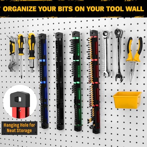 ELEAD 4-Piece Magnetic Slidable Drill Bit Holder, 160 Holes Bit Storage with Strong Magnetic Rail, Screwdriver Drill Bit Organizer for Your Specialty(Bits Not Included) - style: 4 Drill Bit Holder with Magnetic Rail