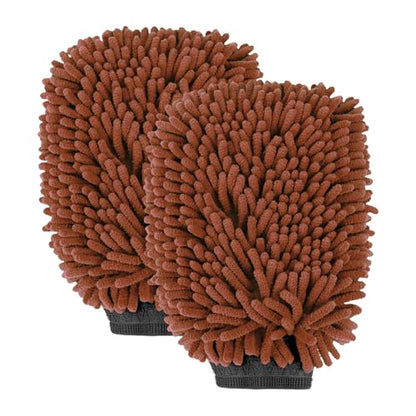 wuyaoyao 2PCS Car Wash Mitt, 10.14"×7.12" Chenille Microfiber Car Wash Mitts, Scratch-Free & Lint-Free, Absorbent Double Sided Clean Glove for Cars Cleaning, Auto Cleaning Supplies (Brown) - color: Brown