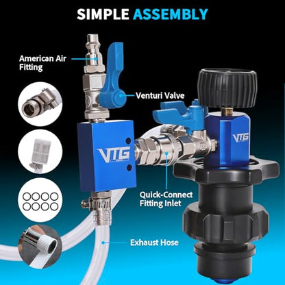 VTG VOGTEN Coolant Vacuum Refill Kit,15PCS Vacuum Coolant Fill Kit with Leak Detector,6 Adapters,Cooling System Vacuum Fill Tool with Dual-Movement Gauge,for Pressure Testing,Leak Detection