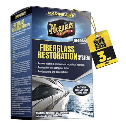 Meguiar's M4965 Marine/RV Fiberglass Restoration System, 3-Piece Marine Fiberglass Repair Kit Featuring Oxidation Remover for Boat Care Plus Boat Polish and Wax - style: Restoration System