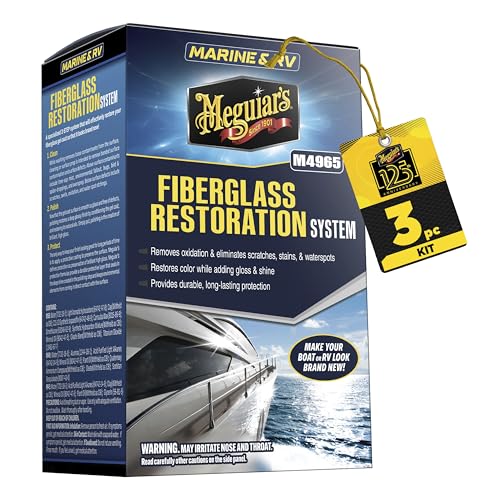 Meguiar's M4965 Marine/RV Fiberglass Restoration System, 3-Piece Marine Fiberglass Repair Kit Featuring Oxidation Remover for Boat Care Plus Boat Polish and Wax - style: Restoration System
