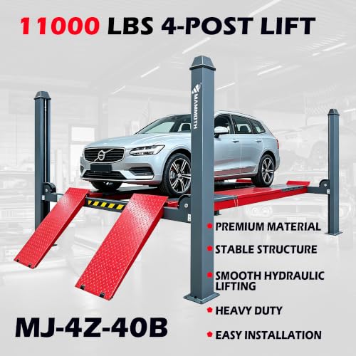 MJ-4Z-40B 11000LBS 4 Post Lift – Heavy Duty Car Lift with 7000LBS Rolling Jack, Copper Motor, 220V Alignment Car Lift for Repair Shops, 4S Stores & Professional Garages | 11000 LBS Capacity, Heavy Duty Steel Auto Hoist, Automatic Safety Lock, For Home Gar