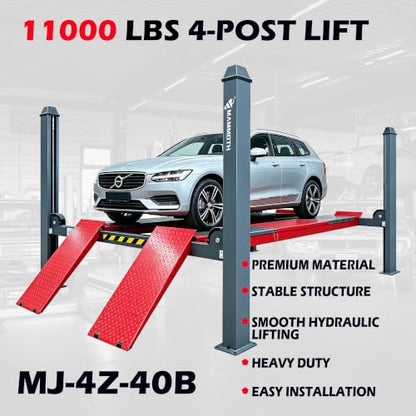 MJ-4Z-40B 11000LBS 4 Post Lift – Heavy Duty Car Lift with 7000LBS Rolling Jack, Copper Motor, 220V Alignment Car Lift for Repair Shops, 4S Stores & Professional Garages | 11000 LBS Capacity, Heavy Duty Steel Auto Hoist, Automatic Safety Lock, For Home Gar