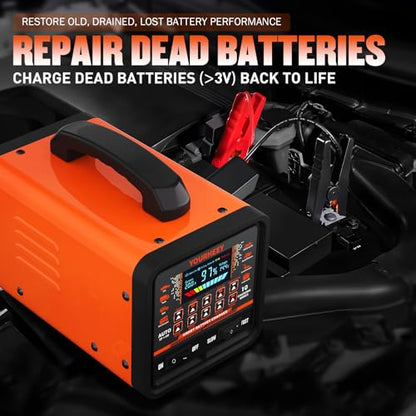 2026 Upgraded 0-20A Car Battery Charger, 12V/24V Heavy Duty Smart Fully Automatic Battery Maintainer with Color LCD Screen, 10-Mode Pulse Repair Trickle Charger for Car Truck Boat Motorcycle
