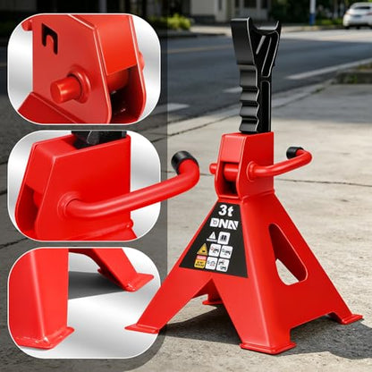 DNA Motoring 1 Pair Jack Stands, 3 Ton (6600 lbs) Capacity Car Lifting Stand, Adjustable Height Car Jack Stands for Cars, Sedans, Small Vehicles, SUV, TOOLS-00682-RD - style: 3 Ton Red