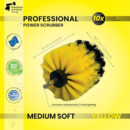 Premium Drill Brush Professional – Medium-Soft 3,5 in Yellow | Scratch-Free Cleaning Brush for Tile, Grout, Bathtub, Shower, Fibreglass and Ceramic Surfaces - color: Yellow, size: 3,5in