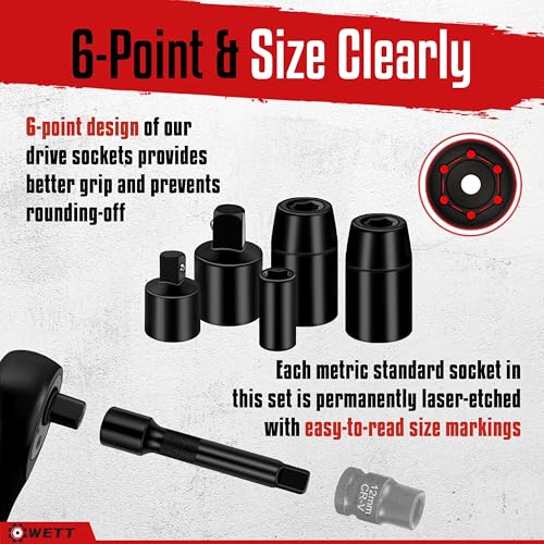 WETT 11Pcs Torque Wrench Set, 1/4'' & 3/8'' & 1/2'' Drive Click Torque Wrench, with Extension Bars & Adapters, Dual-Direction Adjustable Reversible 72-Tooth Ratchet Handle - size: 1/4 & 3/8 & 1/2-inch Drive (11Pcs)