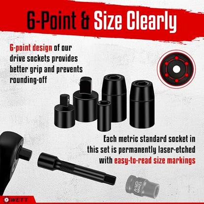 WETT 11Pcs Torque Wrench Set, 1/4'' & 3/8'' & 1/2'' Drive Click Torque Wrench, with Extension Bars & Adapters, Dual-Direction Adjustable Reversible 72-Tooth Ratchet Handle - size: 1/4 & 3/8 & 1/2-inch Drive (11Pcs)