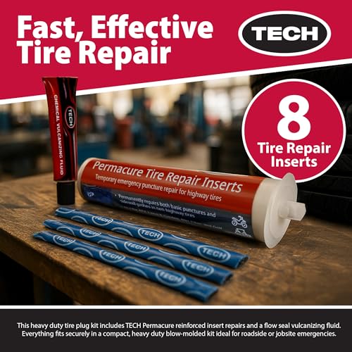 TECH Permacure Tire Repair Refill Kit - The Ideal Size Tire Repairs and Tools for Passenger Cars, Light Trucks, SUVs, Trailers, ATVs, Golf Carts, Farm Equipment and More (8 Repairs, No Tools)