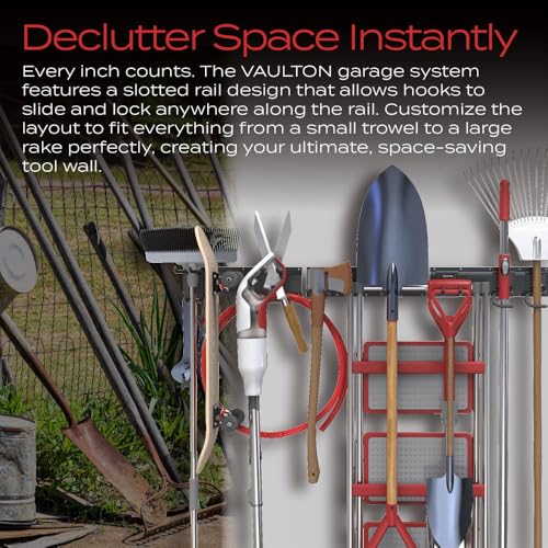 VAULTON Heavy Duty Metal Slot Wall Panel Garage Organization Kit, 48inches, Wall Mounted Tool Organizer With 8 Hooks, Interlocking Slot Panel, 11pcs - style: 48inch 3 Panels+8 Hooks