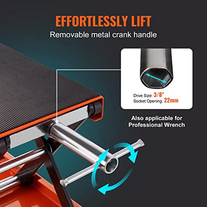 VEVOR Motorcycle Lift, 1100 LBS Motorcycle Scissor Lift Jack with Wide Deck & Safety Pin, 3.7"-13.8" Center Hoist Crank Stand, Steel Scissor Jack for Street Bikes, Cruiser Bikes, Touring Motorcycles | Steel Scissor Jack with Lock Pin, 3.7"-13.8" Center Ho