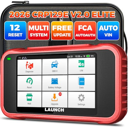 LAUNCH CRP129E V2.0 Elite OBD2 Scanner Diagnostic Tool, 12 Reset Scan Tool, FCA AutoAuth, ABS SRS Transmission Engine Code Reader, Oil/Brake/SAS/DPF/TPMS/BMS Reset, Lifetime Free Update, Auto VIN