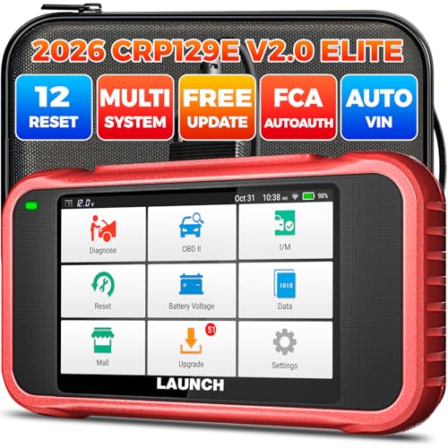 LAUNCH CRP129E V2.0 Elite OBD2 Scanner Diagnostic Tool, 12 Reset Scan Tool, FCA AutoAuth, ABS SRS Transmission Engine Code Reader, Oil/Brake/SAS/DPF/TPMS/BMS Reset, Lifetime Free Update, Auto VIN