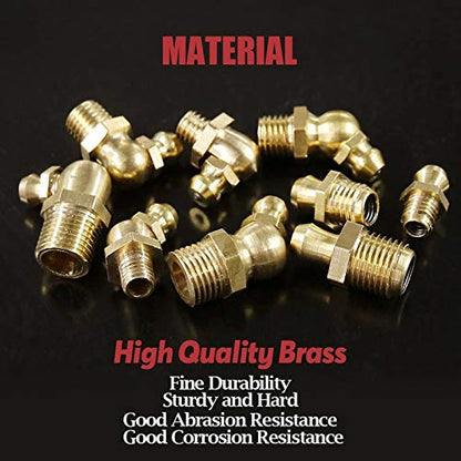 M8 x 1mm Metric Thread 90 Degree Angled Brass Hydraulic Zerk Grease Nipple Fitting，PACK OF 10 - size: M8x1/90 Degree Angled