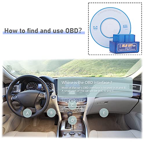 Mini Bluetooth OBD2 Scanner, Car Diagnostic Scan Tool for Android Symbian Windows System, Automotive Check Engine Light Wiring Scanner Adapter, Clear Fault Code Reader for OBDII Vehicle