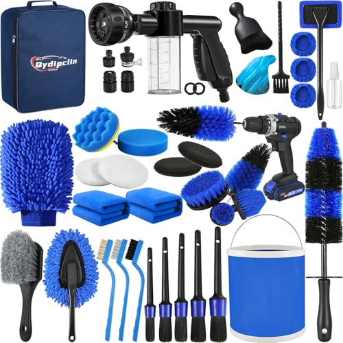 Qydipclin 42Pcs Car Detailing Kit, Car Detailing Brush Set, Car Wash Cleaning Kit, Car Detailing Brushes, Professional Car Care Kit for Interior Exterior Wheels, Blue - size: 42pcs