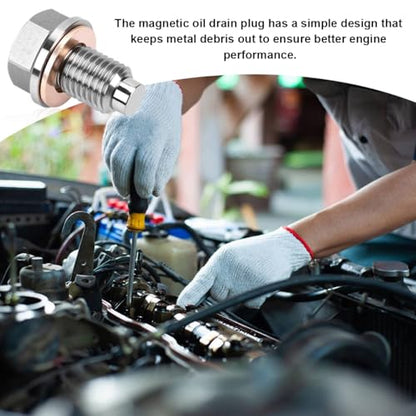 Wevdn Magnetic Oil Drain Plug, Aluminum M12×1.5 Sump Drain Nut Bolt with 5 PCS Copper Crush Washer, Universal Oil Drain Plug Replacement for Most Cars Motorcycles, Car Accessories - color: M12×1.5
