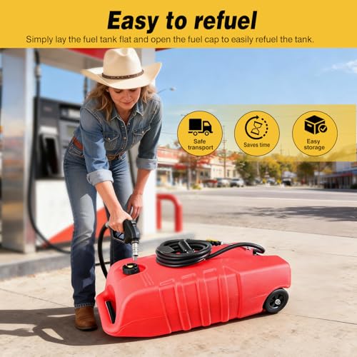 GOOACC 14 Gallon Fuel Caddy, Portable Fuel Transfer Tank with 12V DC Electric Pump, Heavy-Duty Empty Gasoline/Diesel Storage Container with Wheels and 10FT Hose for Motorcycles Boats Lawn Mowers, Red - size: 14 Gal Electric