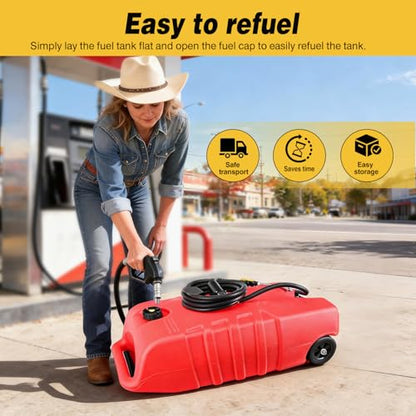 GOOACC 14 Gallon Fuel Caddy, Portable Fuel Transfer Tank with 12V DC Electric Pump, Heavy-Duty Empty Gasoline/Diesel Storage Container with Wheels and 10FT Hose for Motorcycles Boats Lawn Mowers, Red - size: 14 Gal Electric