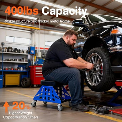 Mechanic Stool 400 LBS Capacity Garage Stool Gift for Men, Heavy Duty Rolling Mechanics Seat, Tools for Automotive Auto Repair (Blue) - color: Blue