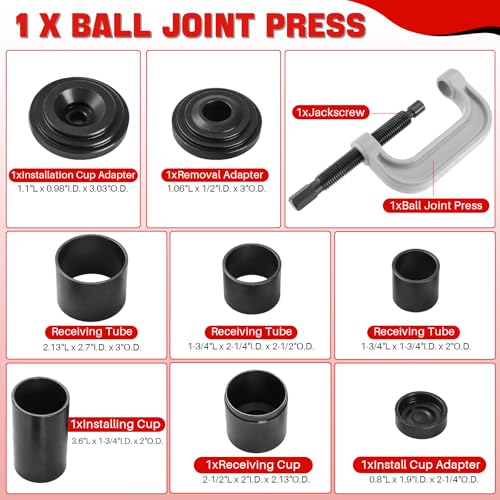 DASBET Ball Joint Removal Tool Kit | Ball Joint Press & U Joint Removal Kit Heavy Duty Ball Joint Press Fits Most 2WD and 4WD Cars Light Trucks 10PCS Ball Joint Service Tool Bushing Press Kit (Red) - color: Red