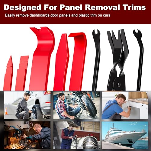 8 Pcs Auto Trim Removal Tool Kit Plastic Pry Tool & Clip Remover Pliers for Car Panel Dashboard Door Clips and Upholstery,No Scratch Plastic Trim Repair Tools Set-Red