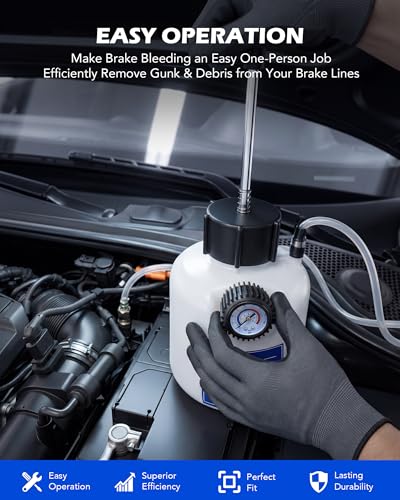 Orion Motor Tech Brake Bleeder Kit, One Person 2.5L Brake Fluid Extractor Compatible with Ford VW BMW More, Brake Pressure Bleeder with 2.6qt Bottle Vacuum Gauge Hose Cap Wrench & European Adapter - size: 42mm Adapter
