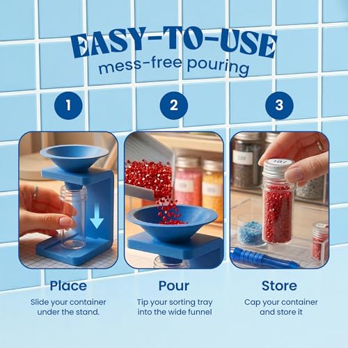 Diamond Painting Funnel Kit with Stand – No-Spill Drill Funnel for Diamond Art Accessories – Bead Organizer Tool for Easy Pouring & Storage – Compact, Stable & Mess-Free Design