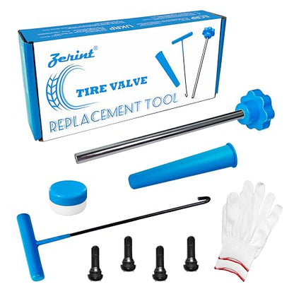 Tire Valve Stem Core Replacement Tool Kit - Quick Change Tool for Cars, Trucks, ATVs, Motorcycles with 4 TR413 Stems, Lubricant Grease & Gloves - size: TR413